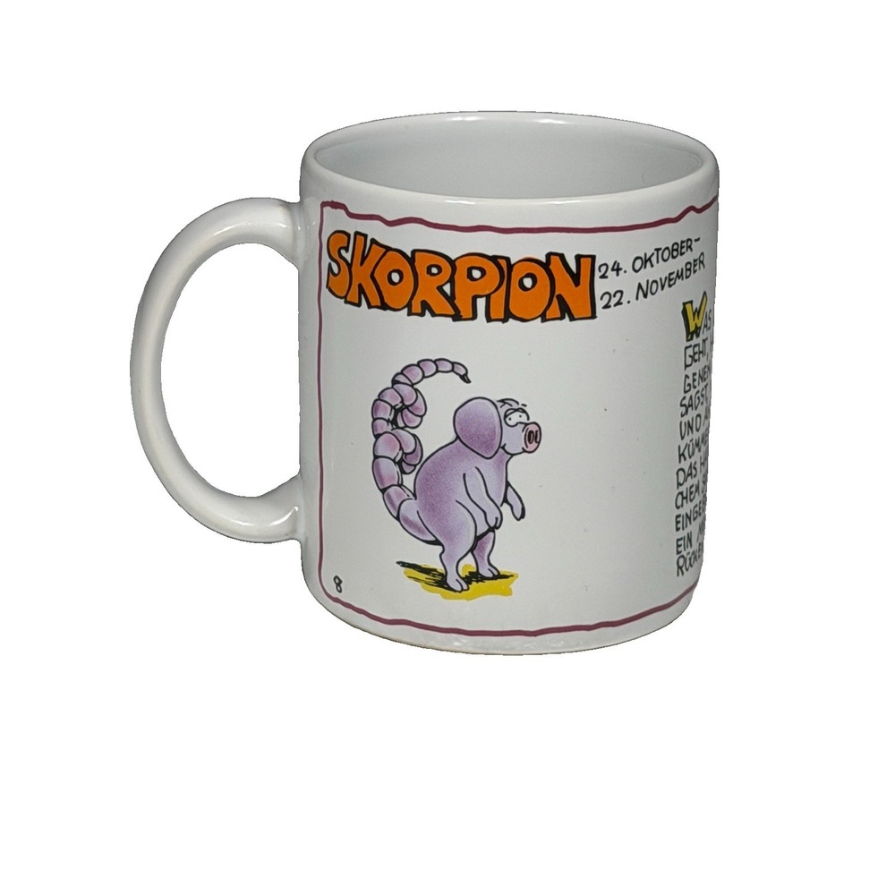 Vntg Scorpio Zodiac Mug Skorpion German Text Art Nouveau Whimsical Gag Funny